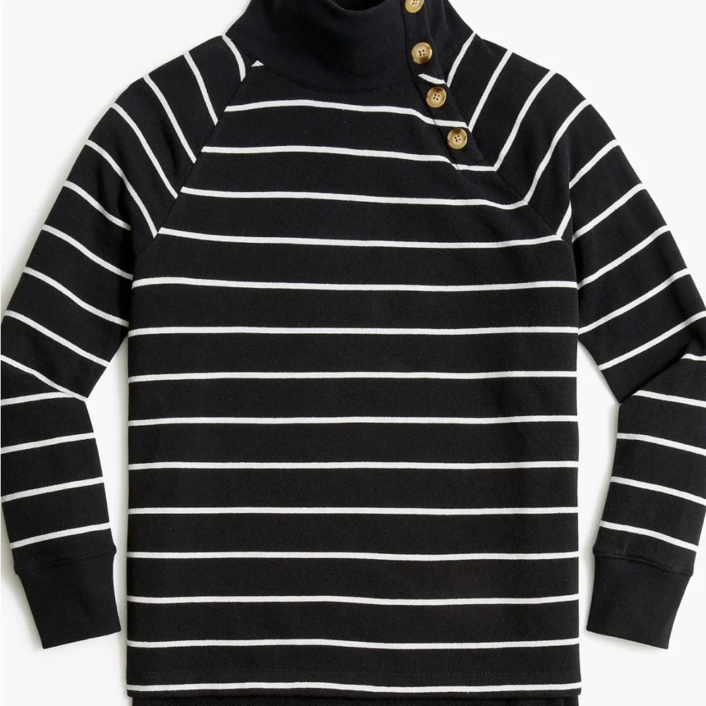 J. Crew Black & White Striped Button-Neck Pullover shirt top sweatshirt small 💕